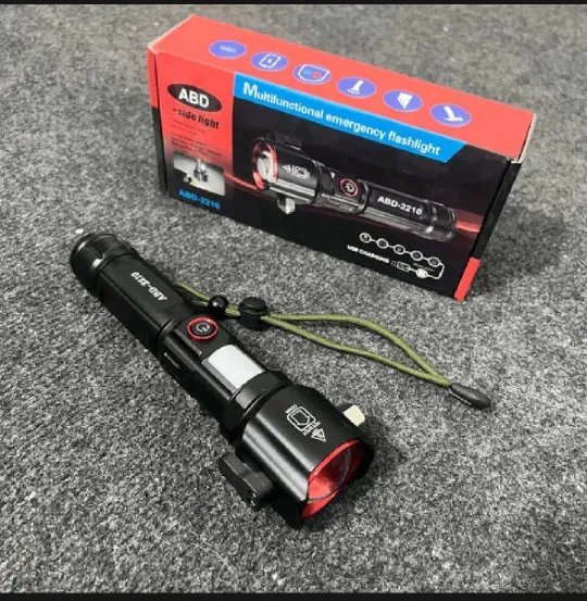 RL-2210 Multifunctional Emergency Tactical Flashlight | Rechargeable, Hammer, Seatbelt Cutter, Power Bank